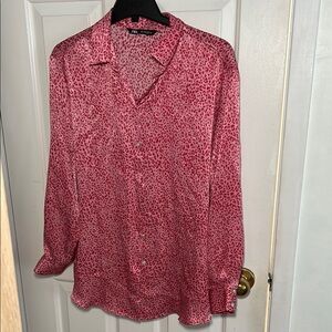 Zara Pink Leopard Print Women's Button Down Top